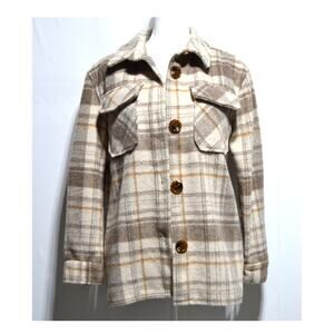 Jason Maxwell Woman's Flannel Plaid Shirt Jacket Size Small Cream & Tan